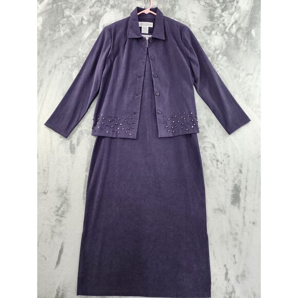 Vintage Jessica Howard Sleeveless Shift Dress Jacket Size 8 Purple Stone Detail - Picture 1 of 16